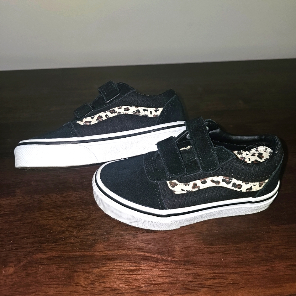 Vans Kids Black Sneakers with Leopard Accents - Picture 4 of 6